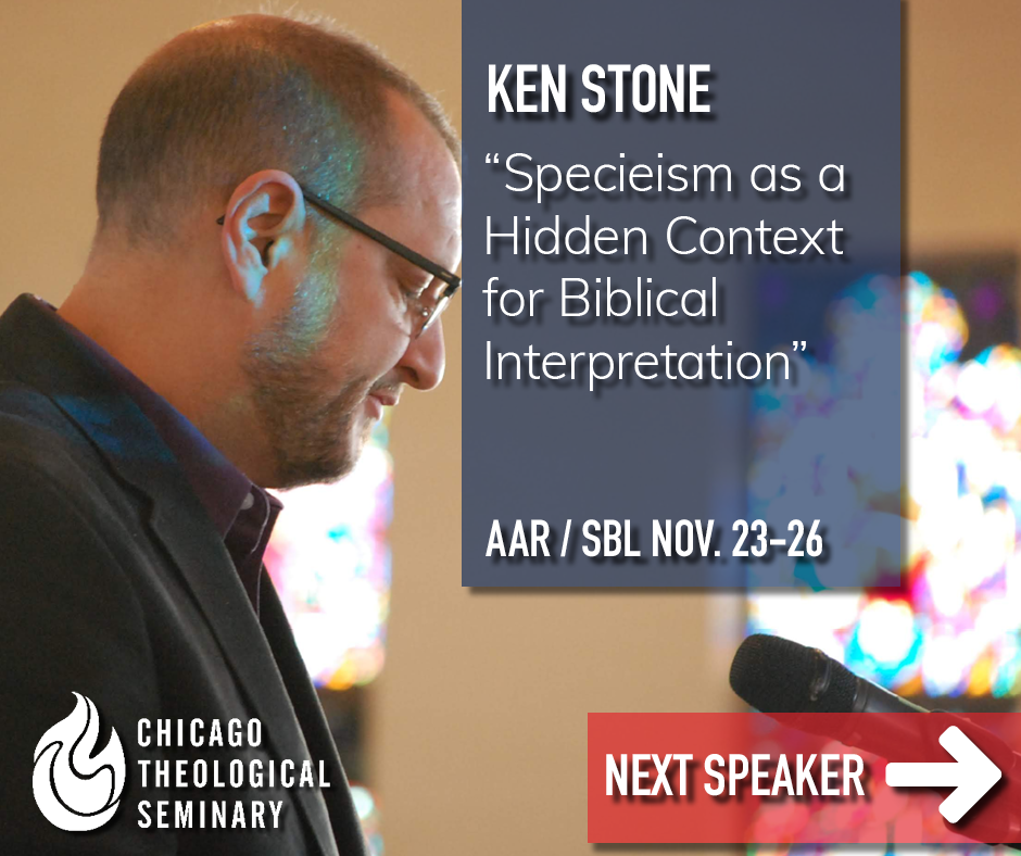 Slide 4 of Chicago Theological Seminary Facebook slideshow promoting professor Ken Stone's lecture at the American Academy of Religion / Society of Biblical Literature annual meetings.