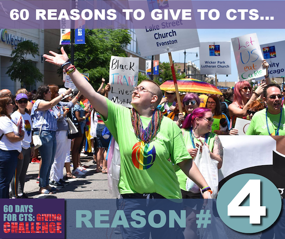 60 Reasons to Give to CTS social graphic showing the Seminary's strong commitment to LGBTQ people.