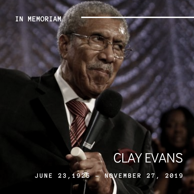 JPEG image of Canva social graphic created for a Chicago Theological Seminary social post remembering the late Clay Evans, a major supporter of the seminary and key member of Operation PUSH.