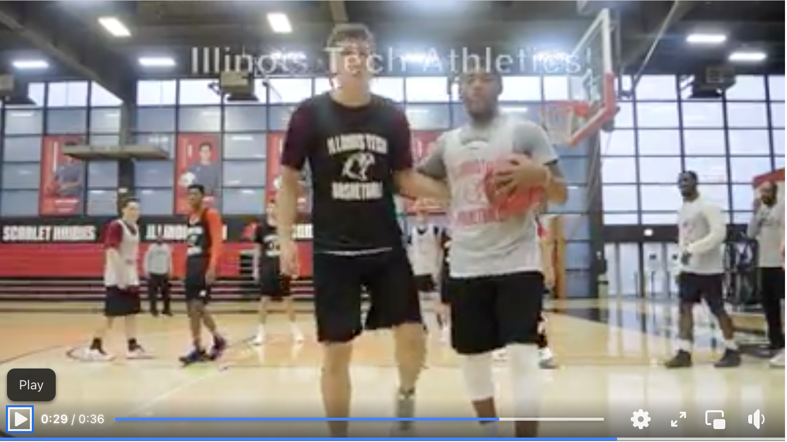 Thumbnail of a social post video featuring the Illinois Tech men's basketball team for the university's third Giving Day Campaign in 2017.
