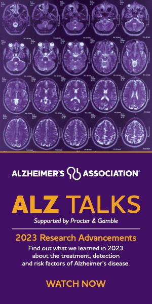 JPEG image of a 300x600 digital ad for ALZ Talks November 2023: Research Advancements.