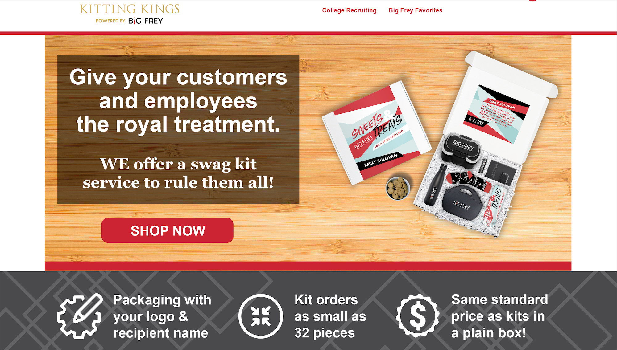 PNG image selection from the Kitting Kings sub-brand campaign landing page for Big Frey.