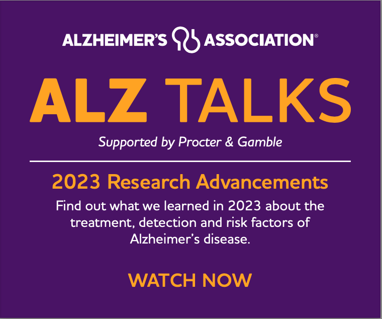 JPEG image of a 300x250 digital ad for ALZ Talks November 2023: Research Advancements.